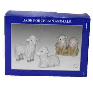 VTG Bon Ton Jade Porcelain Animals Figurine Set Sheep Monkeys 4pc Noah’s Ark